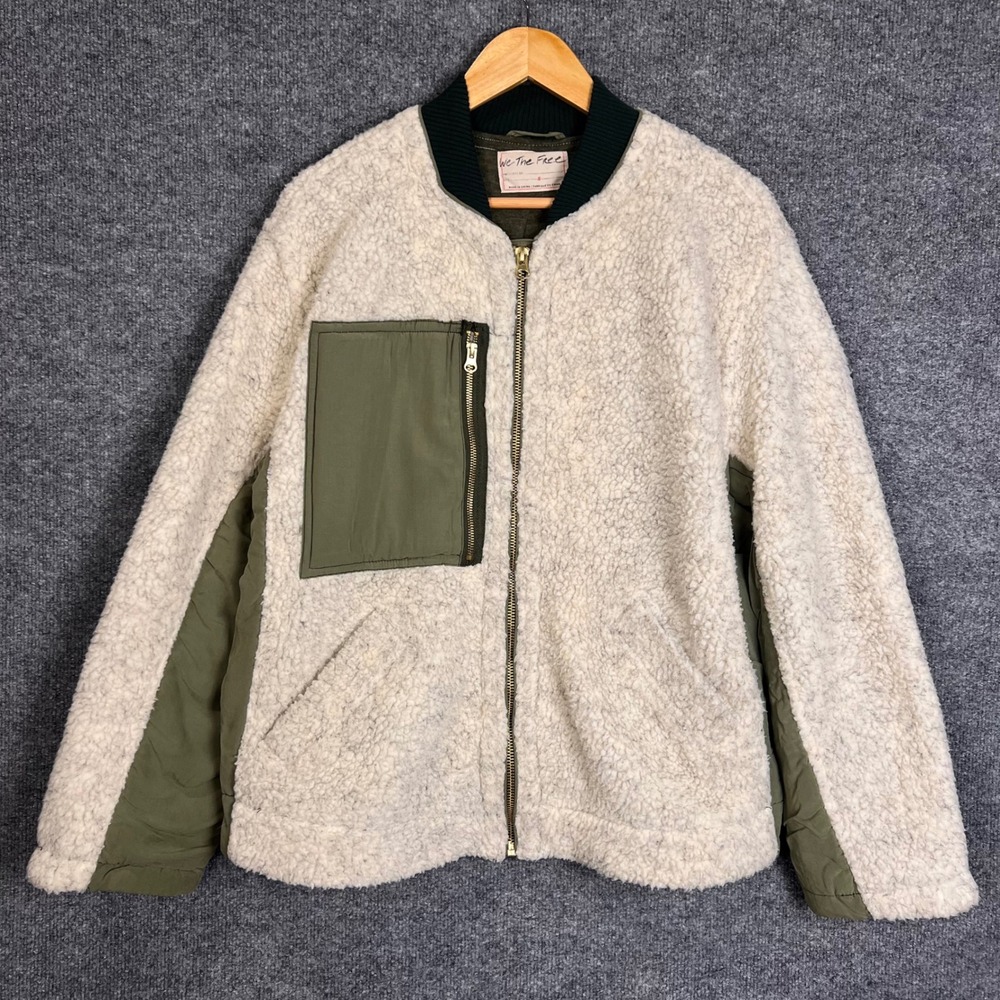 We The Free Rivington Bomber Jacket S Cream Excellent Sherpa Mixed Media Zip Up